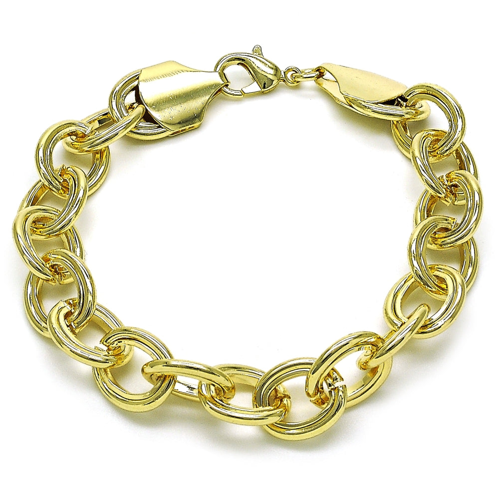 Oro Laminado Fancy Bracelet, Gold Filled Style Rolo Design, Polished, Golden Finish