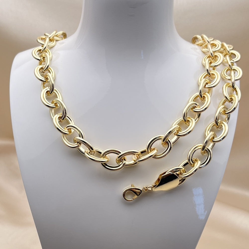 Oro Laminado Necklace and Bracelet, Gold Filled Style Rolo Design, Polished, Golden Finish