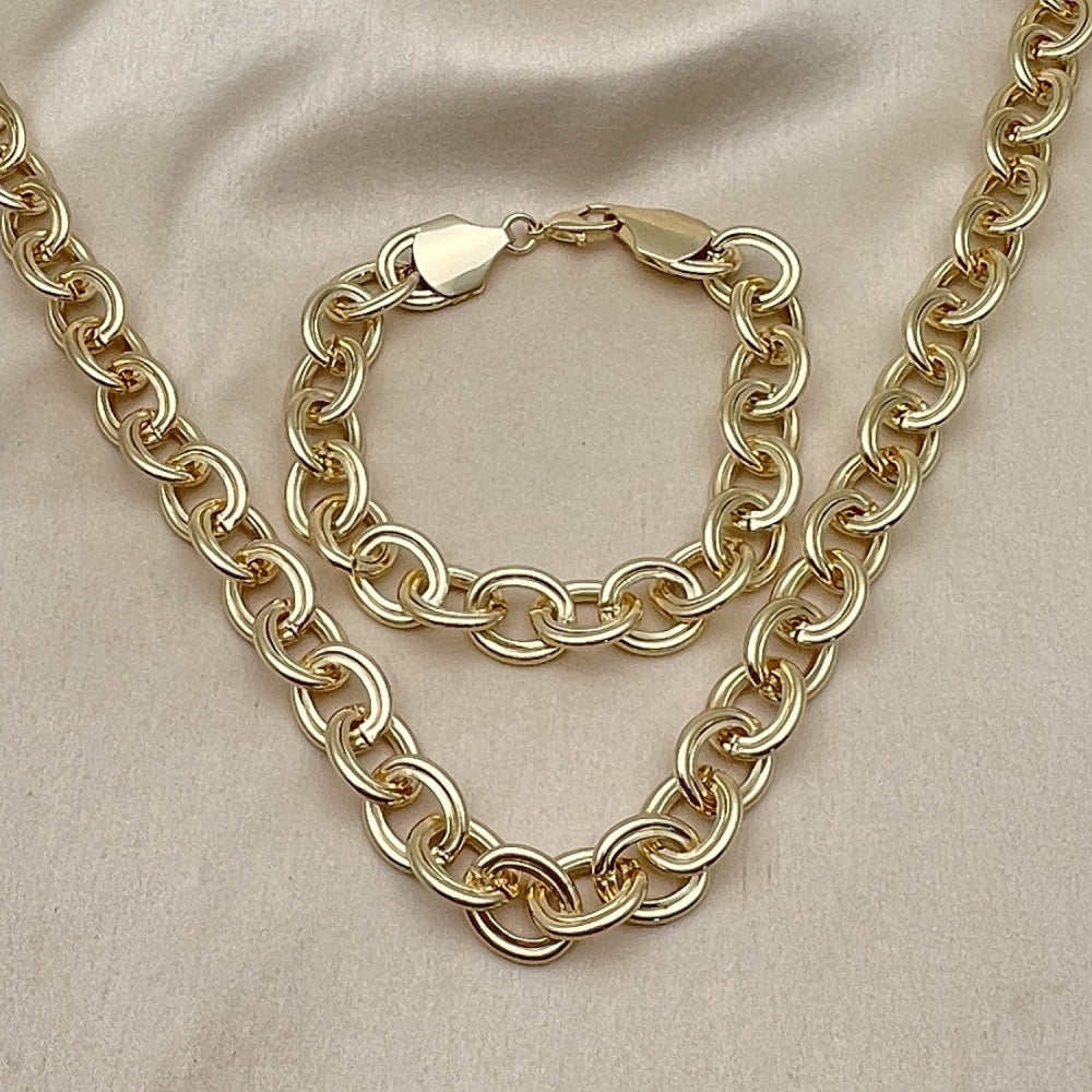 Oro Laminado Necklace and Bracelet, Gold Filled Style Rolo Design, Polished, Golden Finish