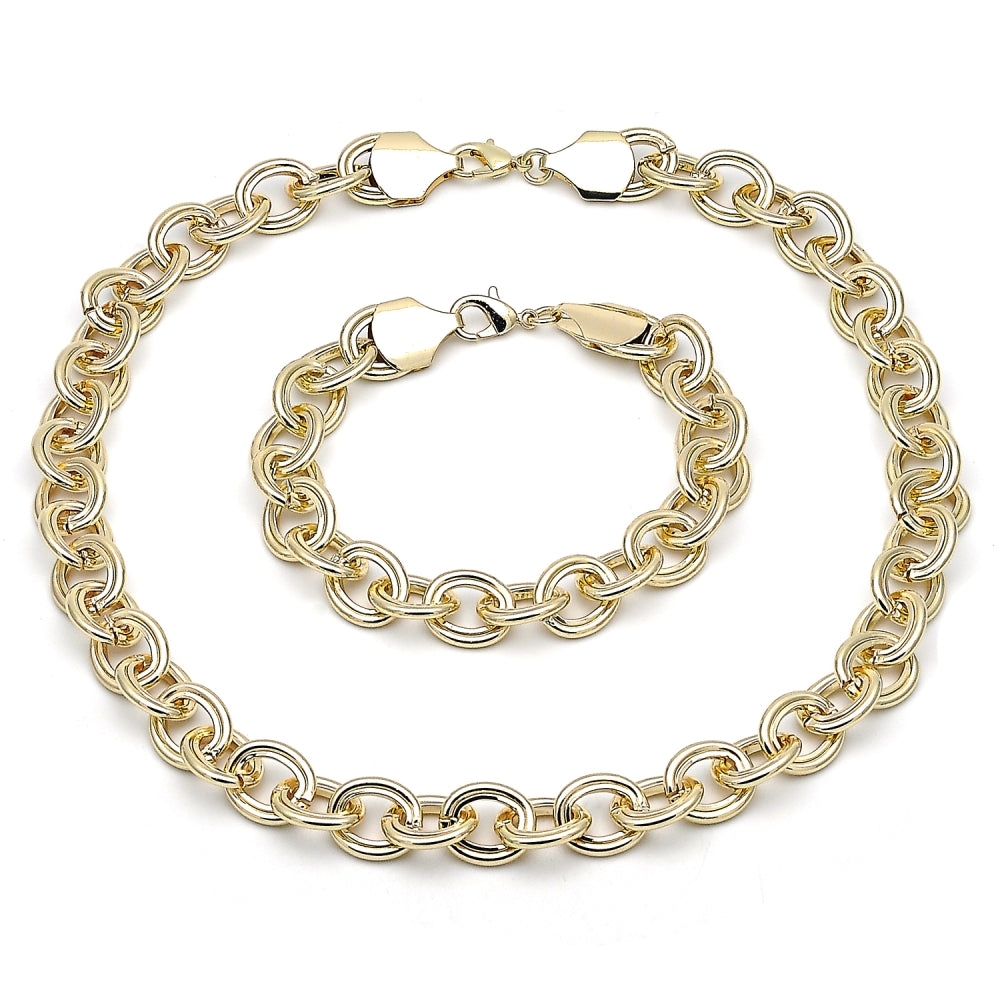 Oro Laminado Necklace and Bracelet, Gold Filled Style Rolo Design, Polished, Golden Finish