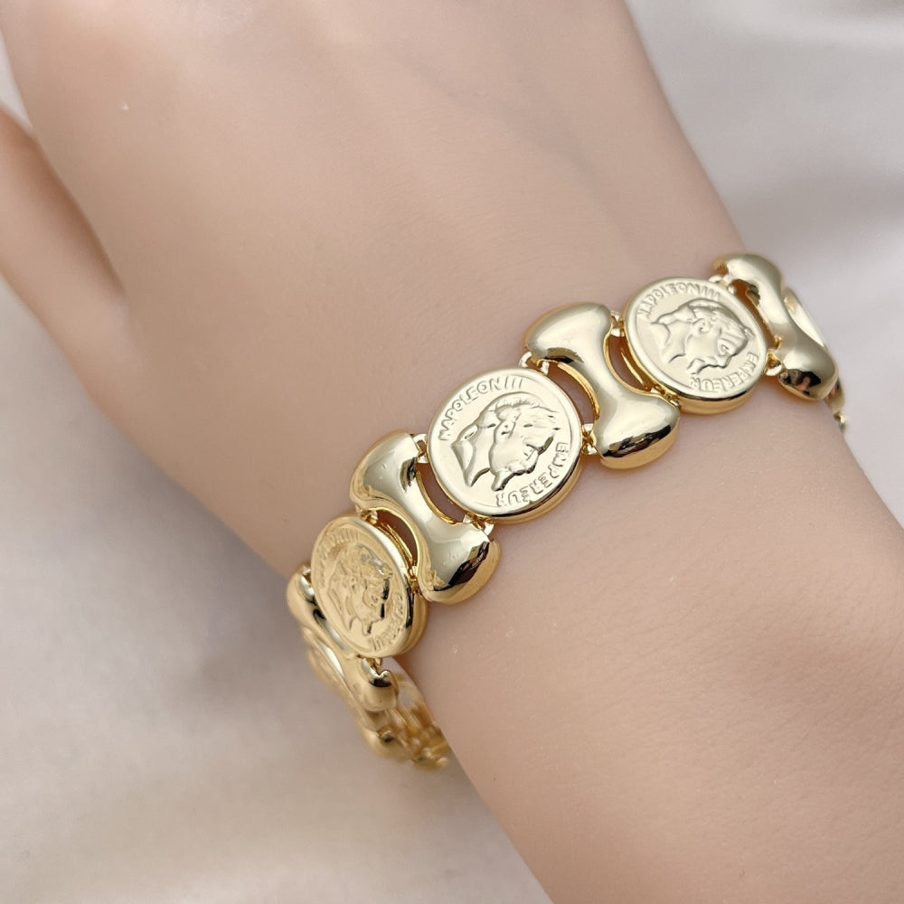 Oro Laminado Fancy Bracelet, Gold Filled Style Hugs and Kisses Design, Polished, Golden Finish