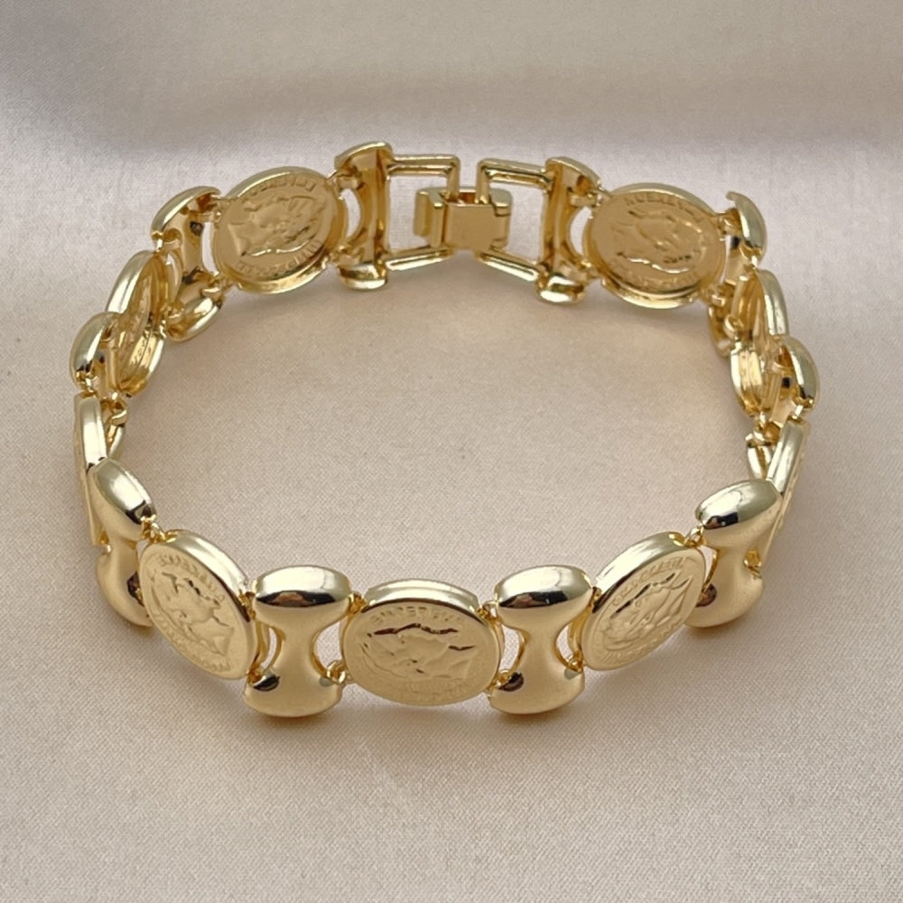 Oro Laminado Fancy Bracelet, Gold Filled Style Hugs and Kisses Design, Polished, Golden Finish