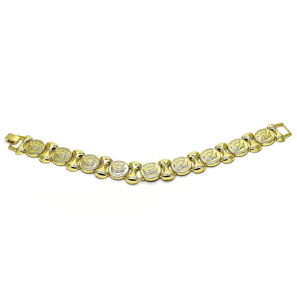 Oro Laminado Fancy Bracelet, Gold Filled Style Hugs and Kisses Design, Polished, Golden Finish