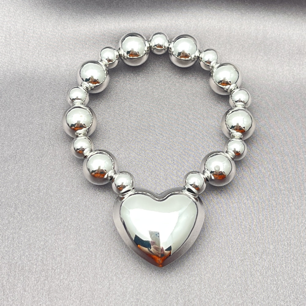 Rhodium Gold Filled Fancy Bracelet, Heart and Ball Design, Polished, Rhodium Finish