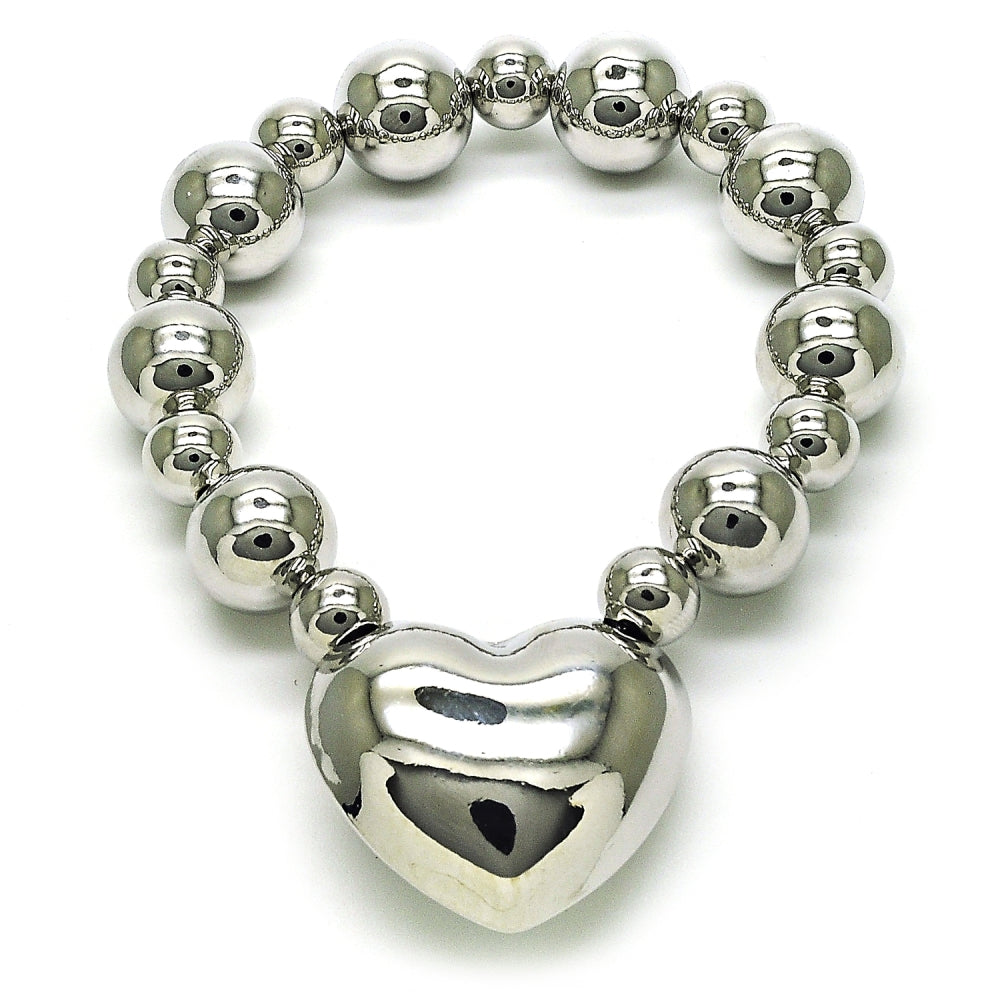 Rhodium Gold Filled Fancy Bracelet, Heart and Ball Design, Polished, Rhodium Finish