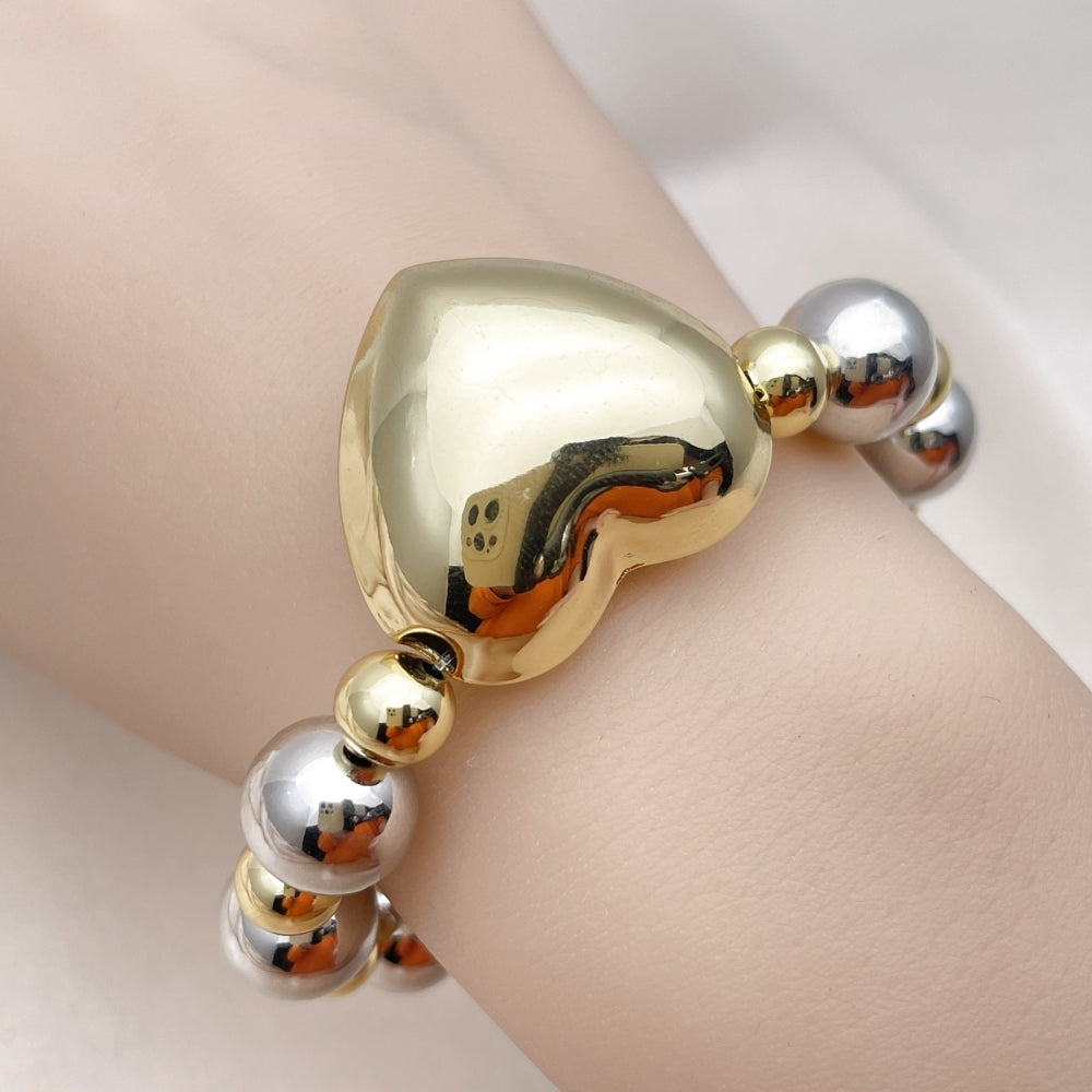 Oro Laminado Fancy Bracelet, Gold Filled Style Heart and Hollow Design, Polished, Two Tone