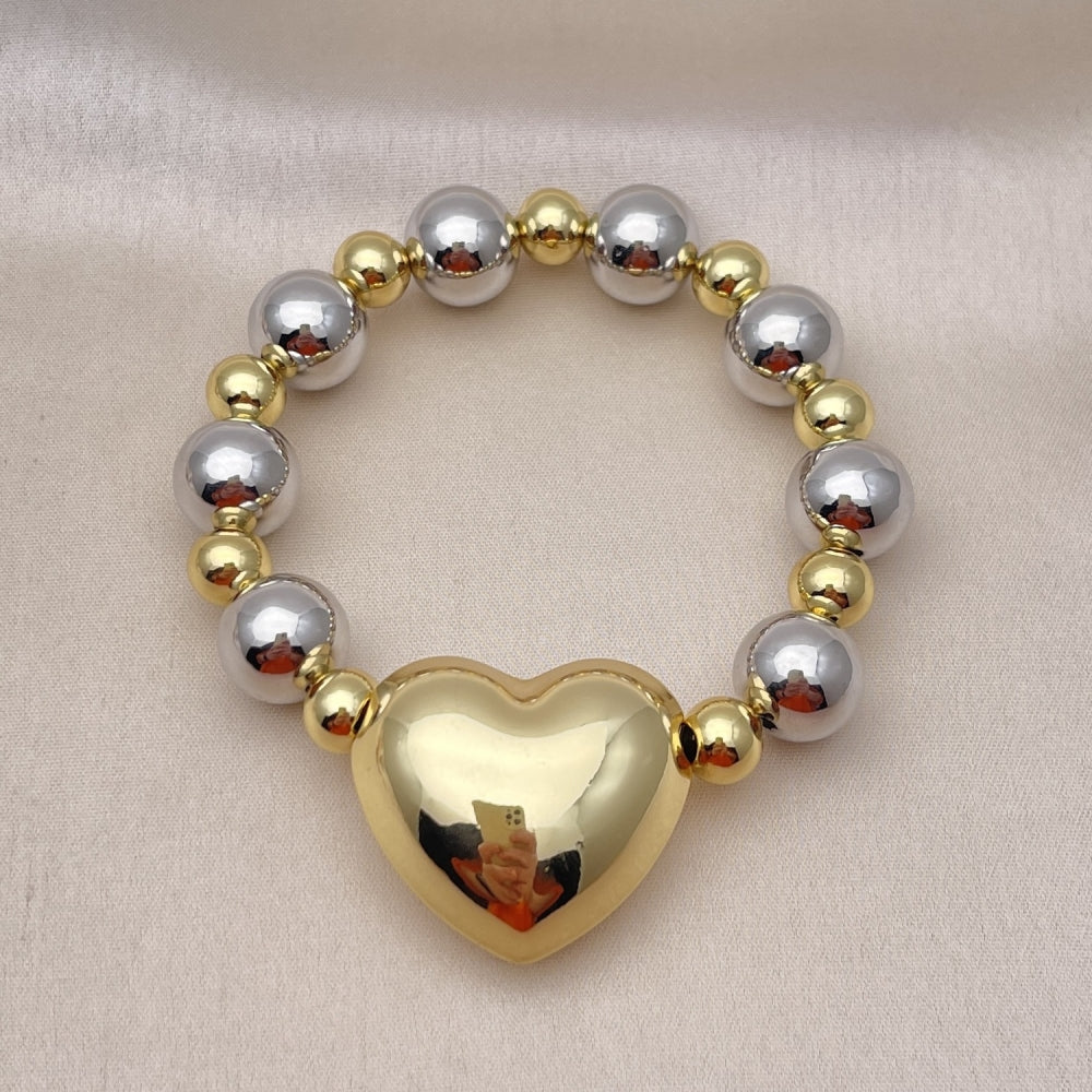 Oro Laminado Fancy Bracelet, Gold Filled Style Heart and Hollow Design, Polished, Two Tone