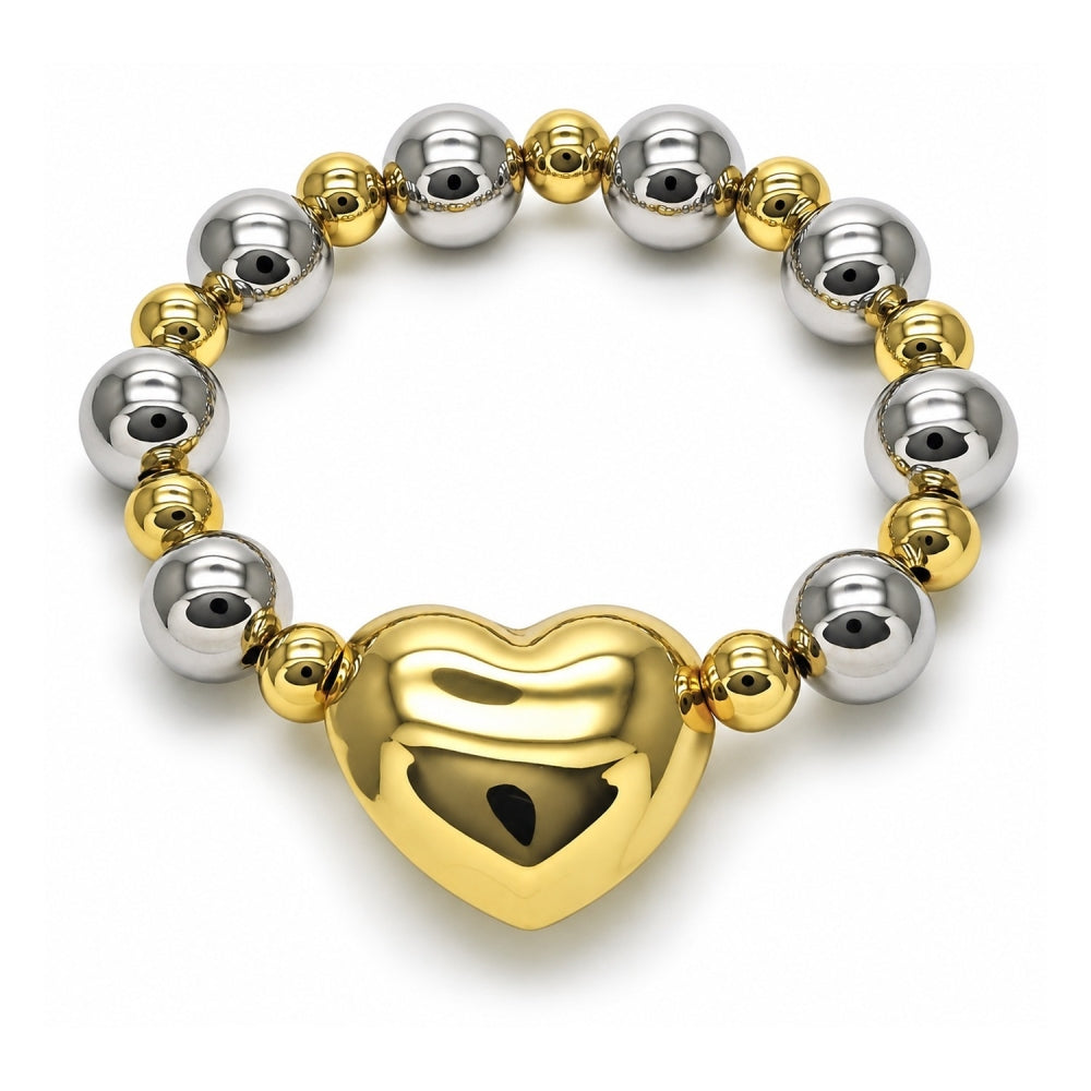 Oro Laminado Fancy Bracelet, Gold Filled Style Heart and Hollow Design, Polished, Two Tone