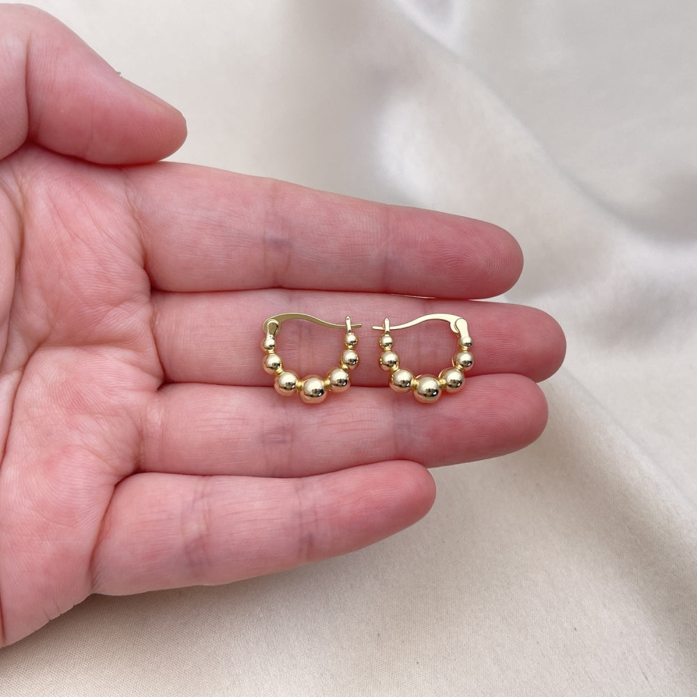 Oro Laminado Small Hoop, Gold Filled Style Ball Design, Polished, Golden Finish