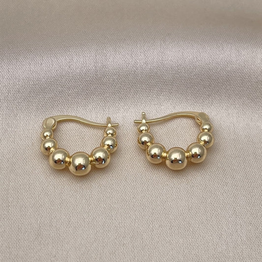 Oro Laminado Small Hoop, Gold Filled Style Ball Design, Polished, Golden Finish
