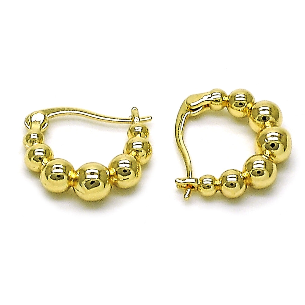 Oro Laminado Small Hoop, Gold Filled Style Ball Design, Polished, Golden Finish