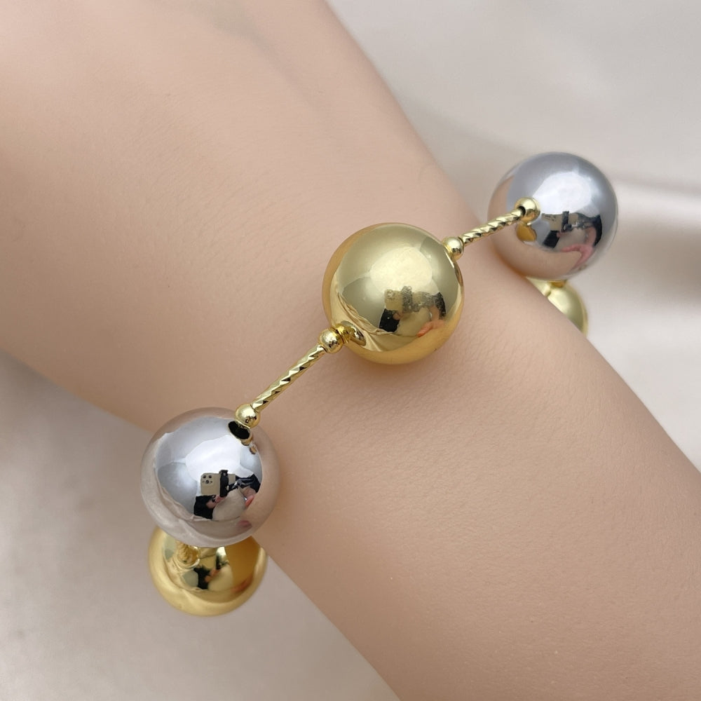 Oro Laminado Fancy Bracelet, Gold Filled Style Ball and Hollow Design, Polished, Two Tone