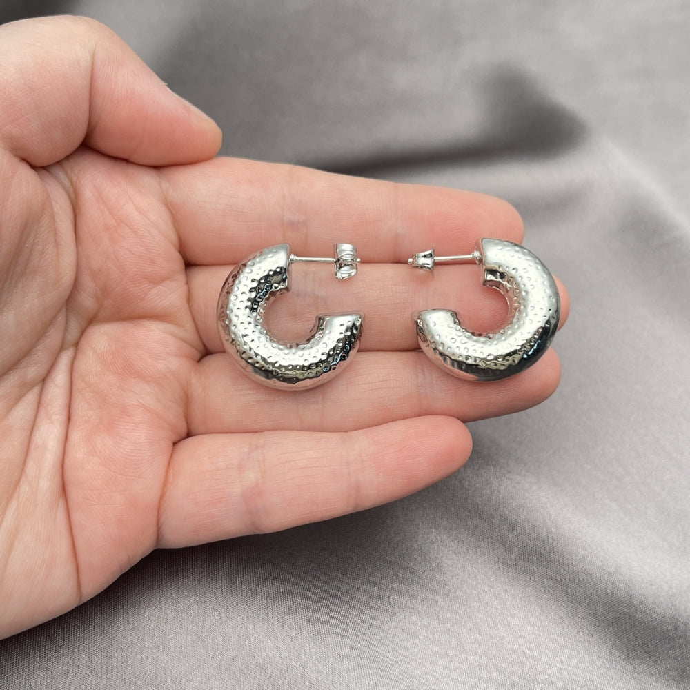 Rhodium Gold Filled Small Hoop, Hollow Design, Polished, Rhodium Finish