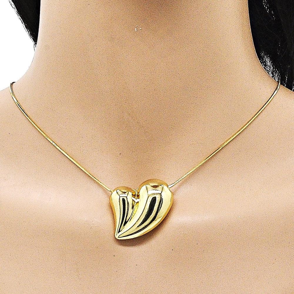 Oro Laminado Pendant Necklace, Gold Filled Style Heart and Hollow Design, Polished, Golden Finish