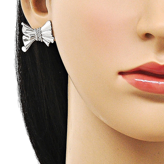 Rhodium Gold Filled Stud Earring, Bow Design, Polished, Rhodium Finish