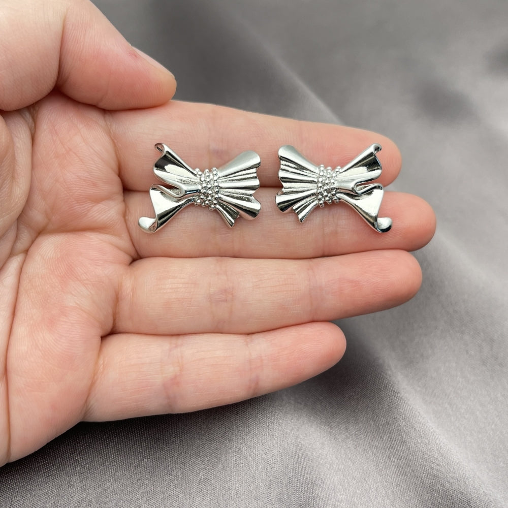 Rhodium Gold Filled Stud Earring, Bow Design, Polished, Rhodium Finish