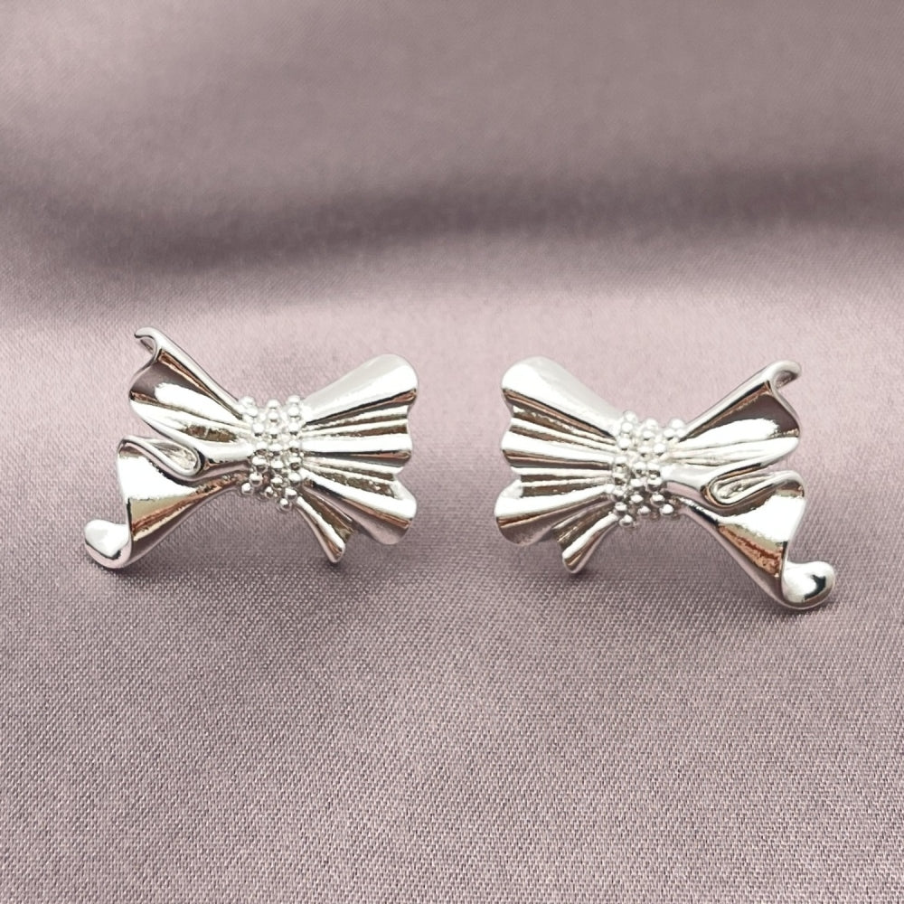 Rhodium Gold Filled Stud Earring, Bow Design, Polished, Rhodium Finish