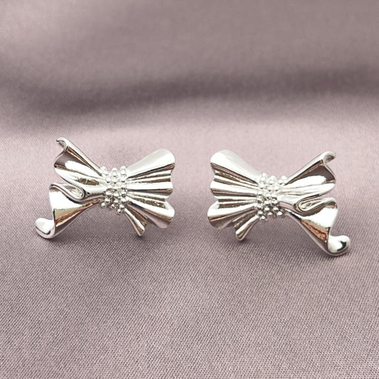 Rhodium Gold Filled Stud Earring, Bow Design, Polished, Rhodium Finish