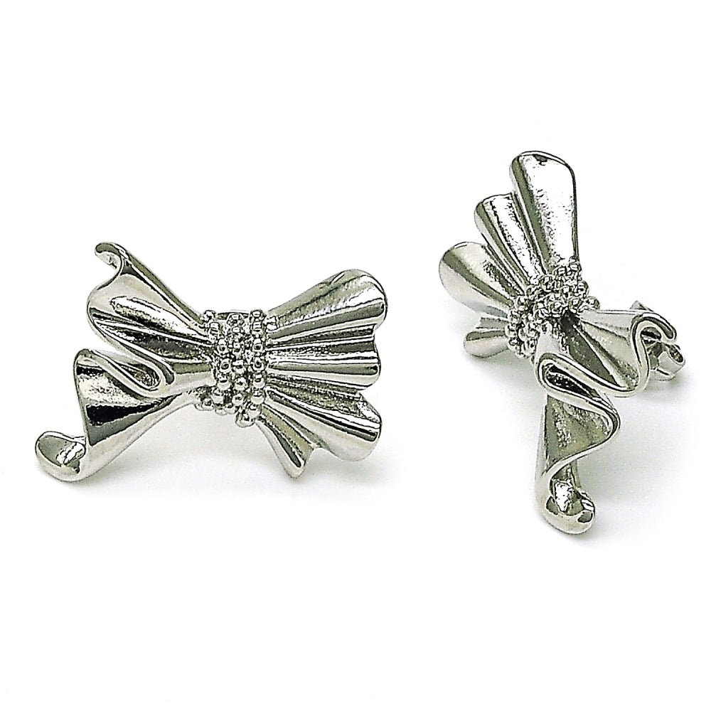 Rhodium Gold Filled Stud Earring, Bow Design, Polished, Rhodium Finish