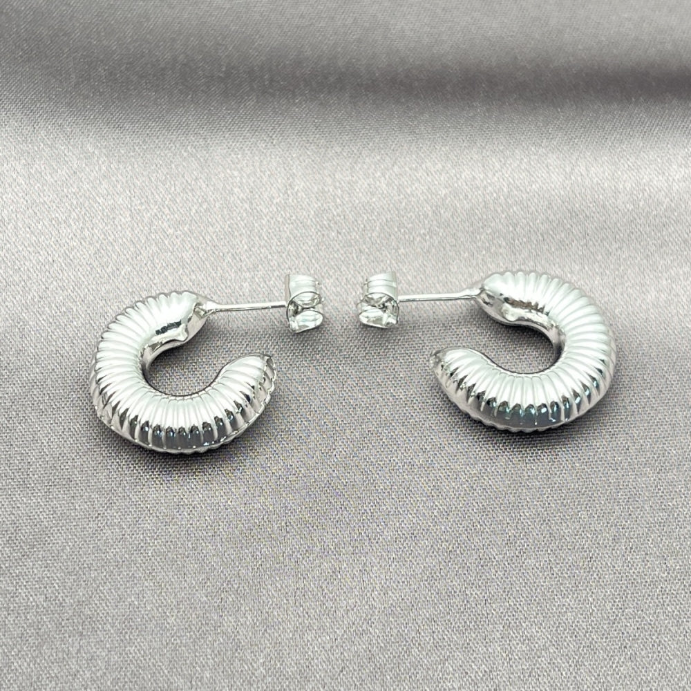 Rhodium Gold Filled Small Hoop, Hollow Design, Diamond Cutting Finish, Rhodium Finish