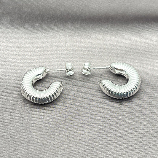 Rhodium Gold Filled Small Hoop, Hollow Design, Diamond Cutting Finish, Rhodium Finish