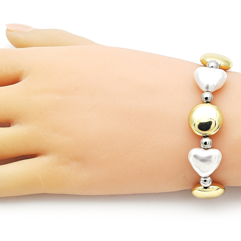 Oro Laminado Adjustable Bolo Bracelet, Gold Filled Style Heart and Ball Design, with Ivory Pearl, Polished, Two Tone