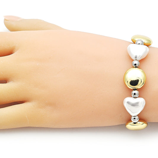 Oro Laminado Adjustable Bolo Bracelet, Gold Filled Style Heart and Ball Design, with Ivory Pearl, Polished, Two Tone