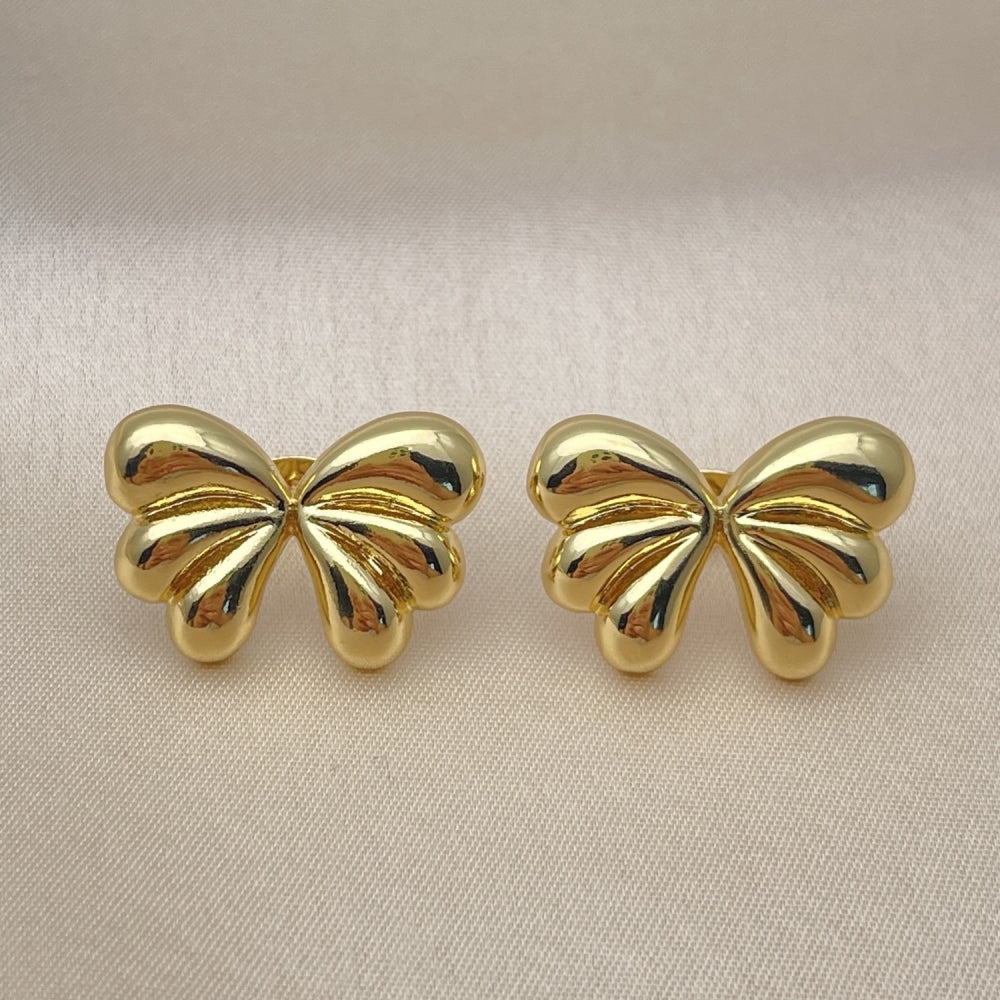 Oro Laminado Stud Earring, Gold Filled Style Bow Design, Polished, Golden Finish