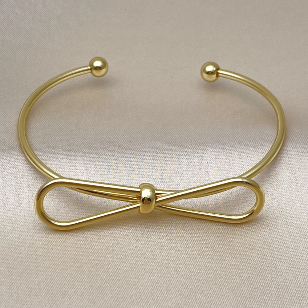 Oro Laminado Individual Bangle, Gold Filled Style Bow Design, Polished, Golden Finish