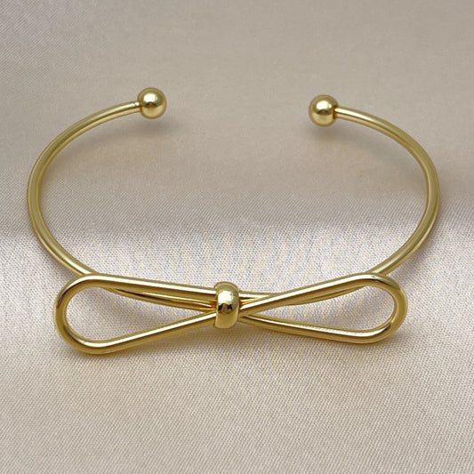 Oro Laminado Individual Bangle, Gold Filled Style Bow Design, Polished, Golden Finish
