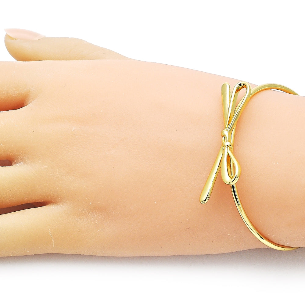 Oro Laminado Individual Bangle, Gold Filled Style Bow Design, Polished, Golden Finish
