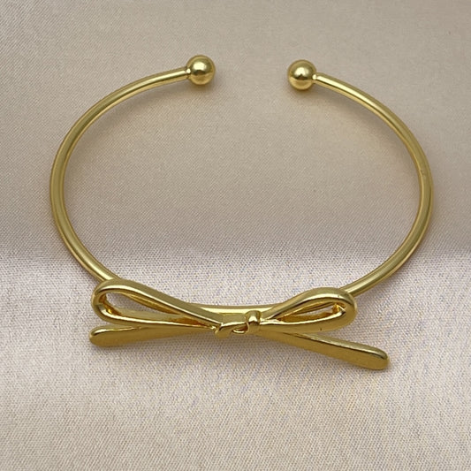 Oro Laminado Individual Bangle, Gold Filled Style Bow Design, Polished, Golden Finish