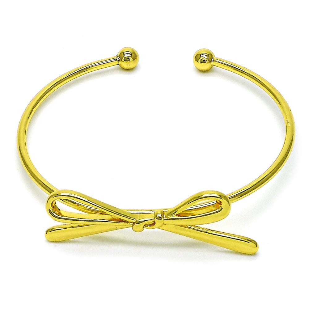 Oro Laminado Individual Bangle, Gold Filled Style Bow Design, Polished, Golden Finish