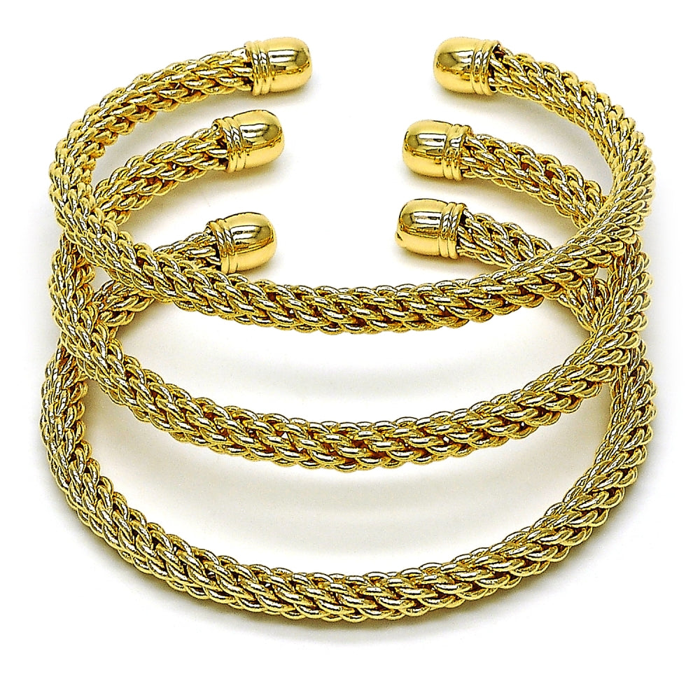 Oro Laminado Trio Bangle, Gold Filled Style Twist and Rope Design, Polished, Golden Finish