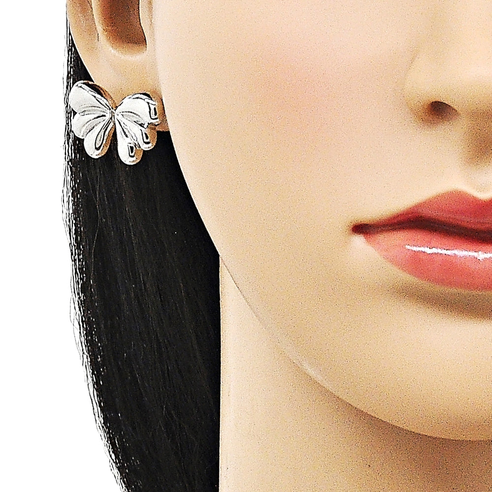 Rhodium Gold Filled Stud Earring, Bow Design, Polished, Rhodium Finish
