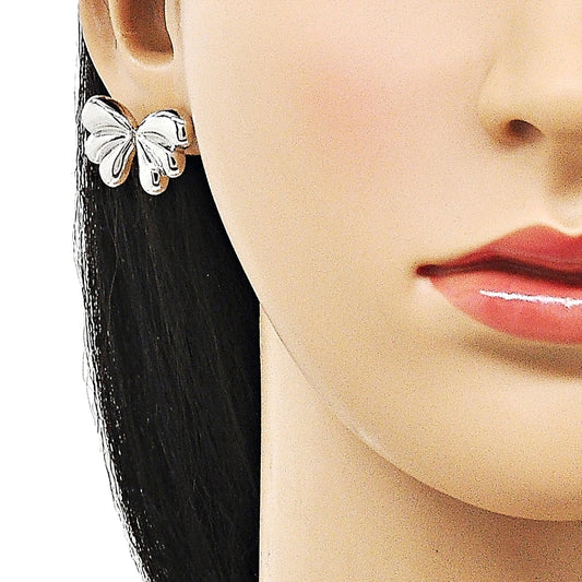 Rhodium Gold Filled Stud Earring, Bow Design, Polished, Rhodium Finish