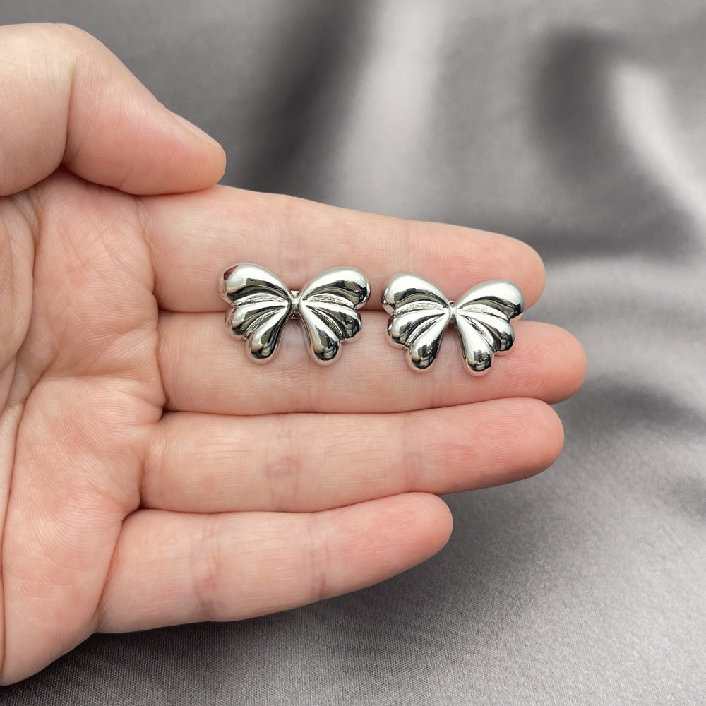 Rhodium Gold Filled Stud Earring, Bow Design, Polished, Rhodium Finish