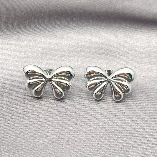 Rhodium Gold Filled Stud Earring, Bow Design, Polished, Rhodium Finish