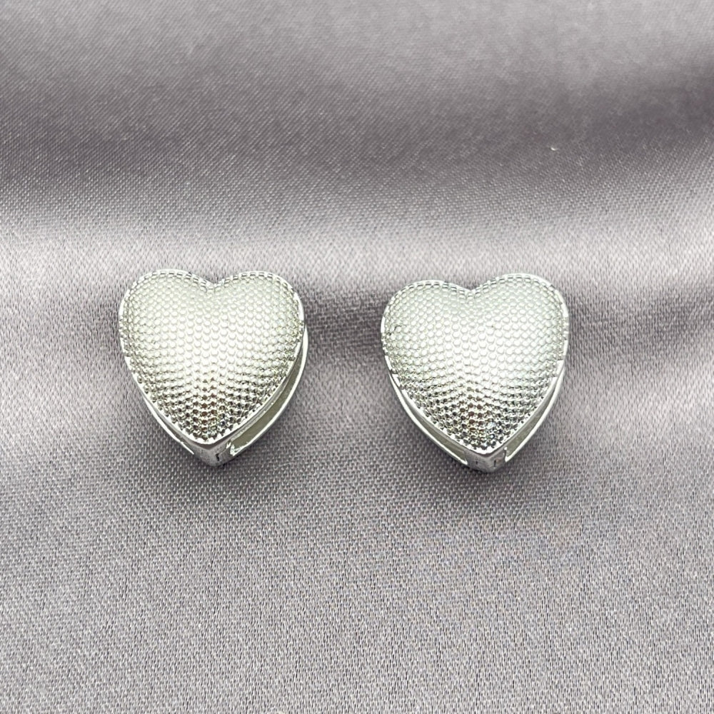 Rhodium Gold Filled Huggie Hoop, Heart Design, Diamond Cutting Finish, Rhodium Finish