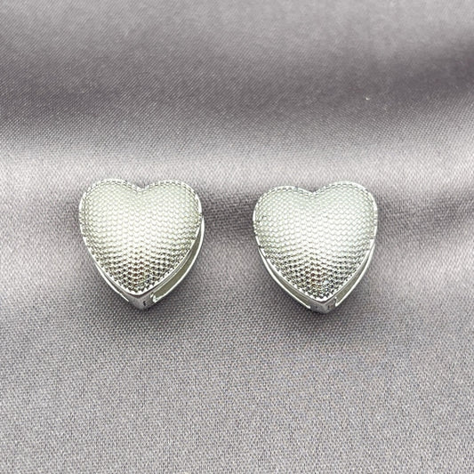 Rhodium Gold Filled Huggie Hoop, Heart Design, Diamond Cutting Finish, Rhodium Finish