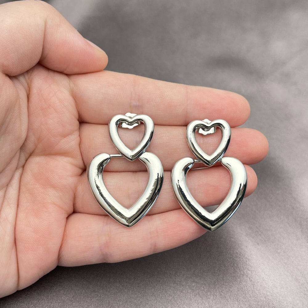 Rhodium Gold Filled Stud Earring, Heart Design, Polished, Rhodium Finish
