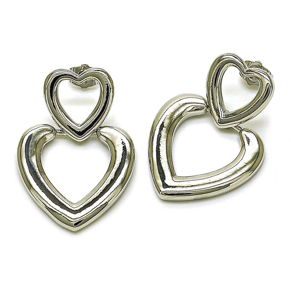 Rhodium Gold Filled Stud Earring, Heart Design, Polished, Rhodium Finish