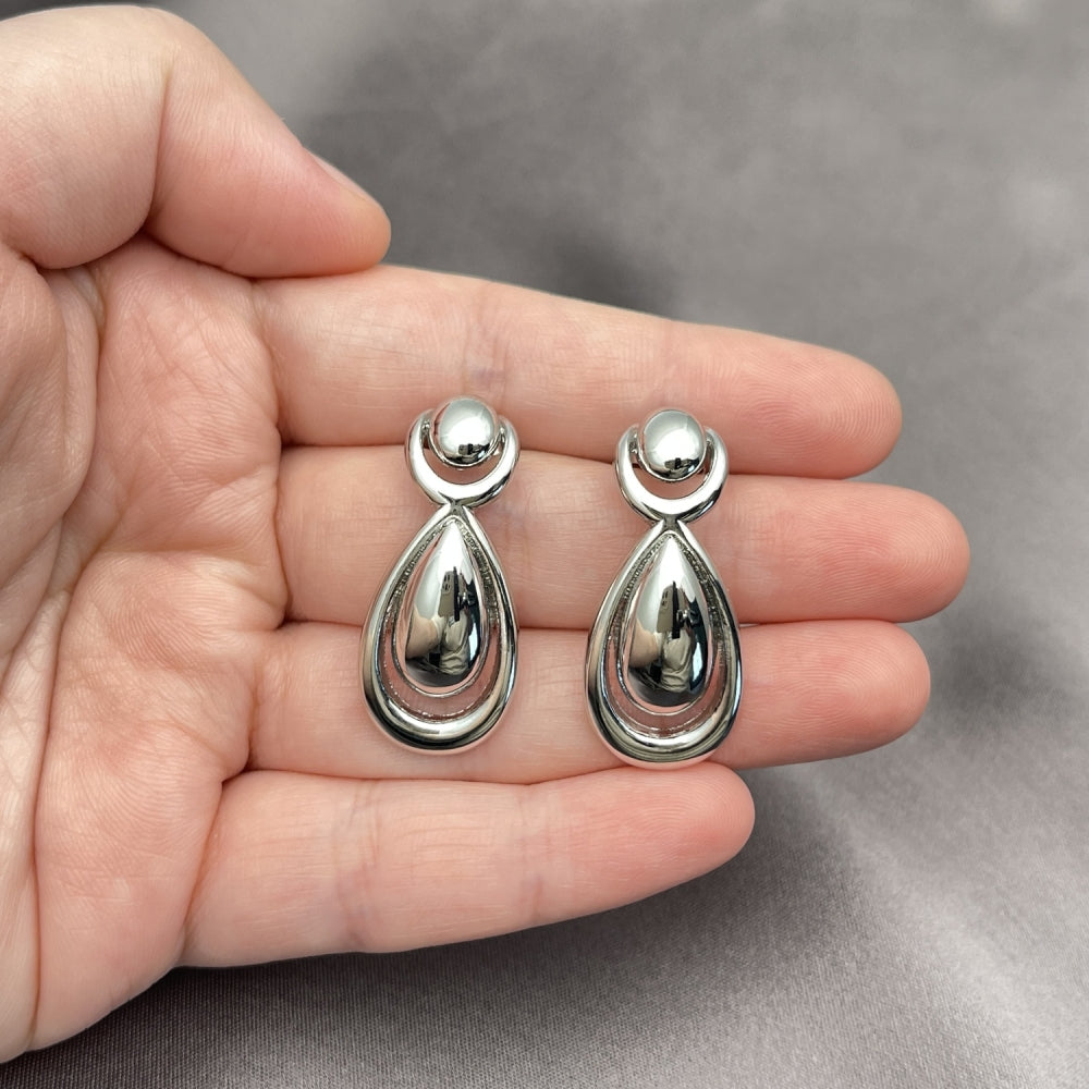 Rhodium Gold Filled Stud Earring, Teardrop Design, Polished, Rhodium Finish