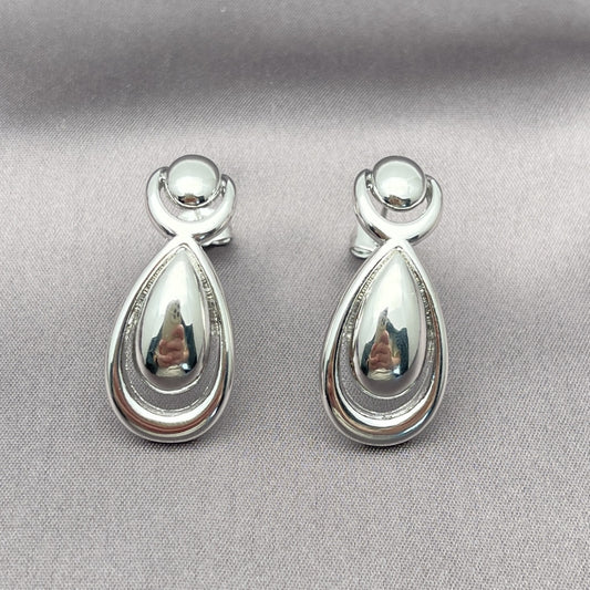 Rhodium Gold Filled Stud Earring, Teardrop Design, Polished, Rhodium Finish