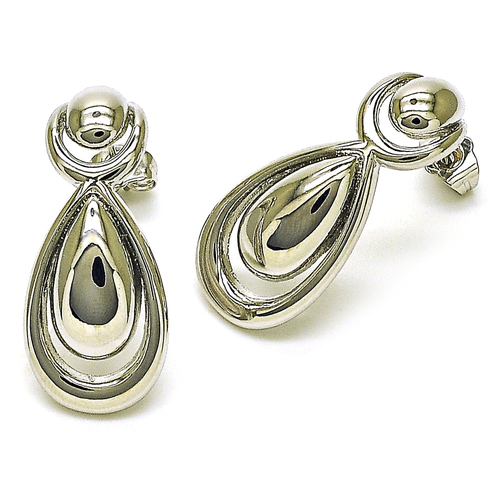 Rhodium Gold Filled Stud Earring, Teardrop Design, Polished, Rhodium Finish