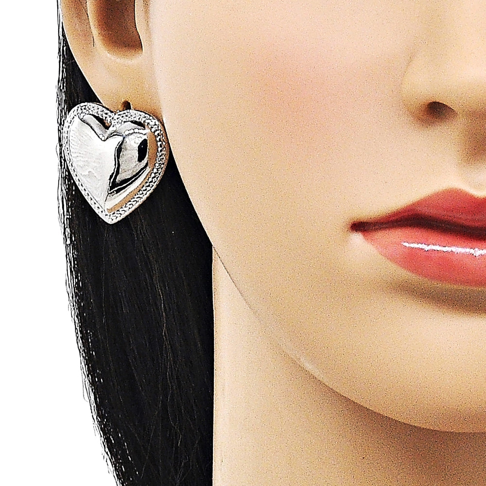 Rhodium Gold Filled Stud Earring, Heart Design, Polished, Rhodium Finish