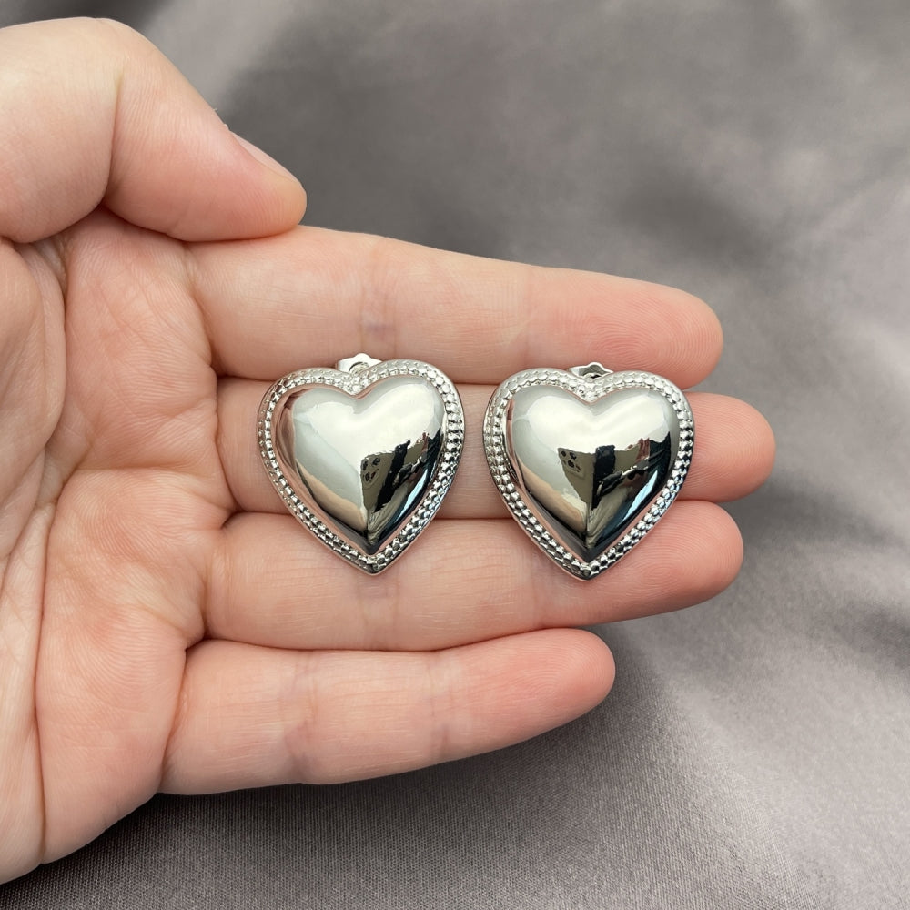 Rhodium Gold Filled Stud Earring, Heart Design, Polished, Rhodium Finish