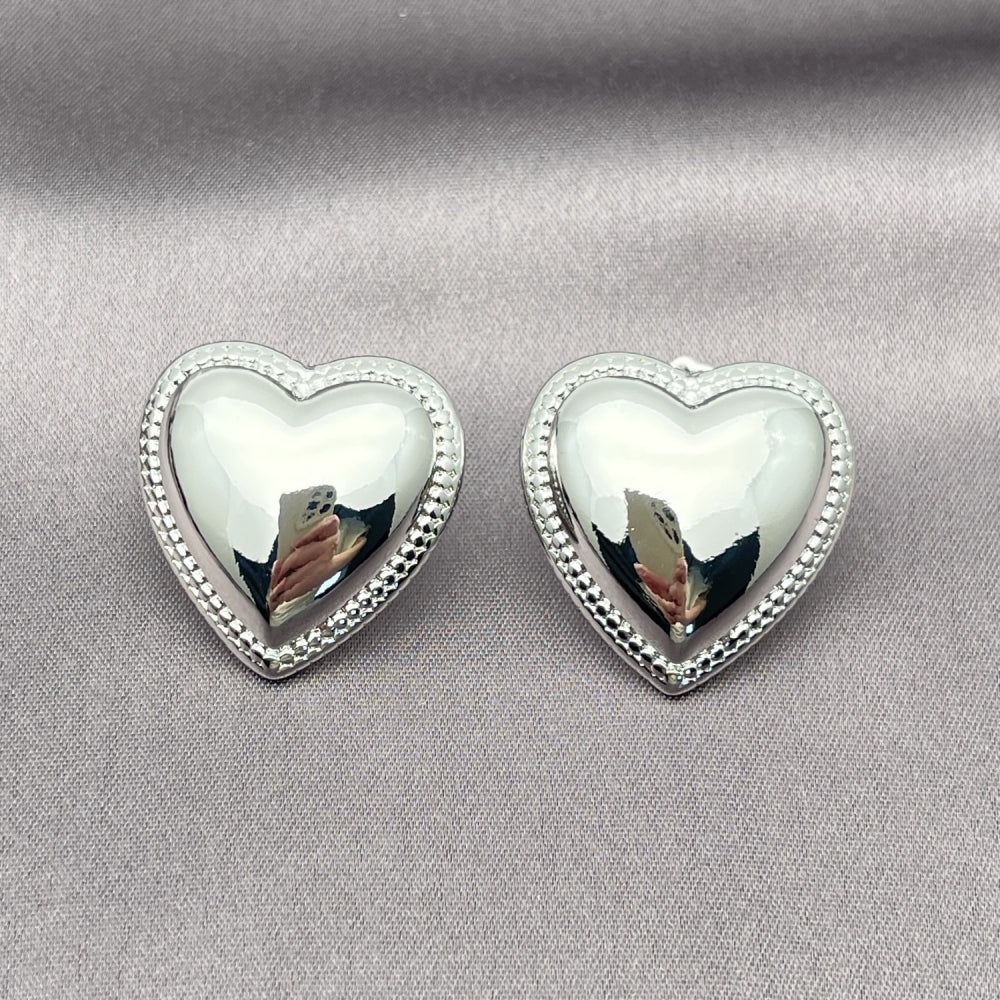 Rhodium Gold Filled Stud Earring, Heart Design, Polished, Rhodium Finish