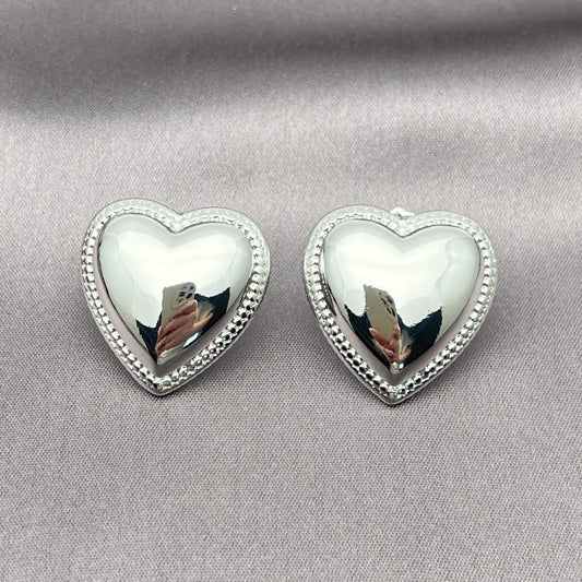 Rhodium Gold Filled Stud Earring, Heart Design, Polished, Rhodium Finish