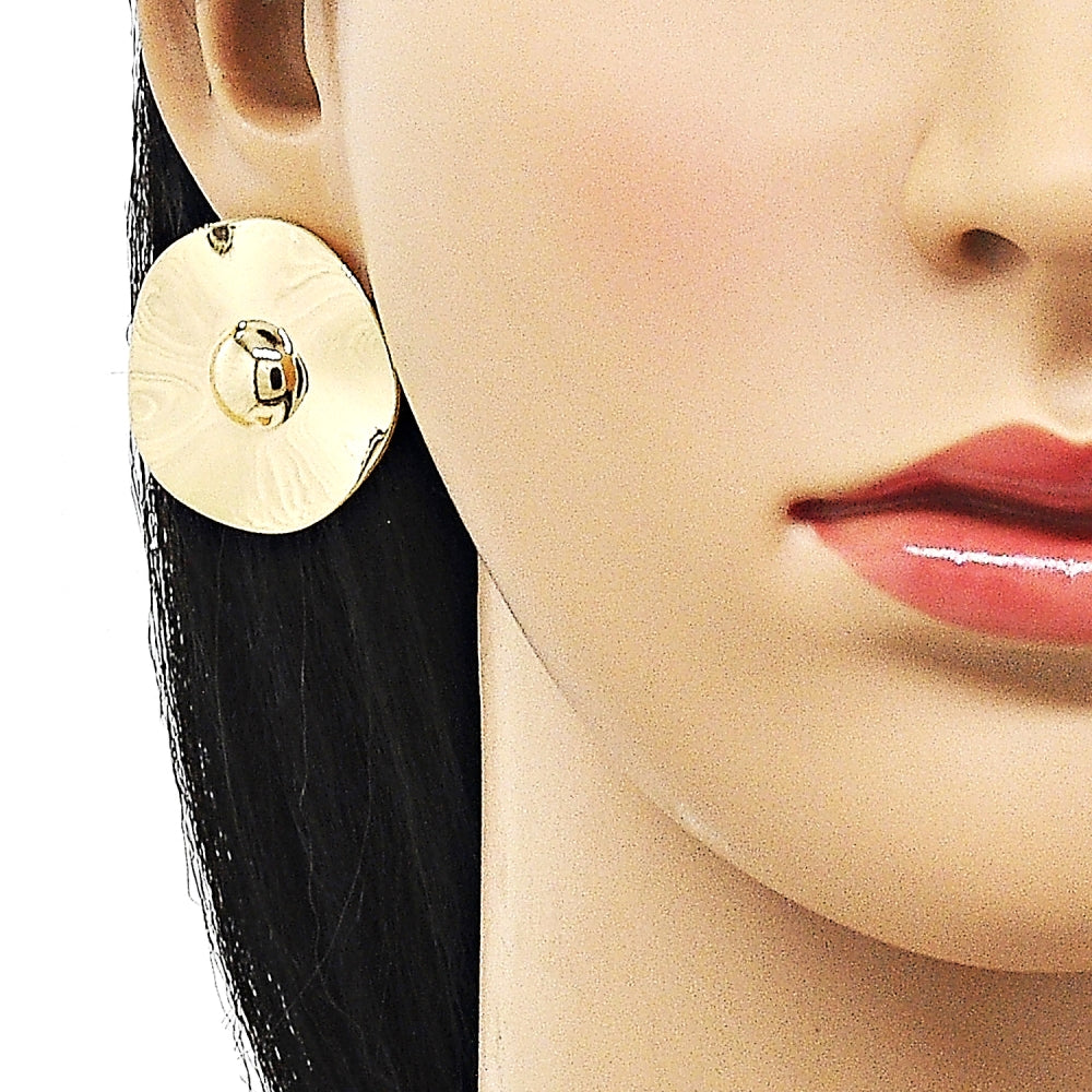 Oro Laminado Stud Earring, Gold Filled Style Polished, Golden Finish